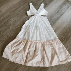 Endless Rose Twist Front Cut Out White & Cream Sleeveless Vneck Midi Dress Chic